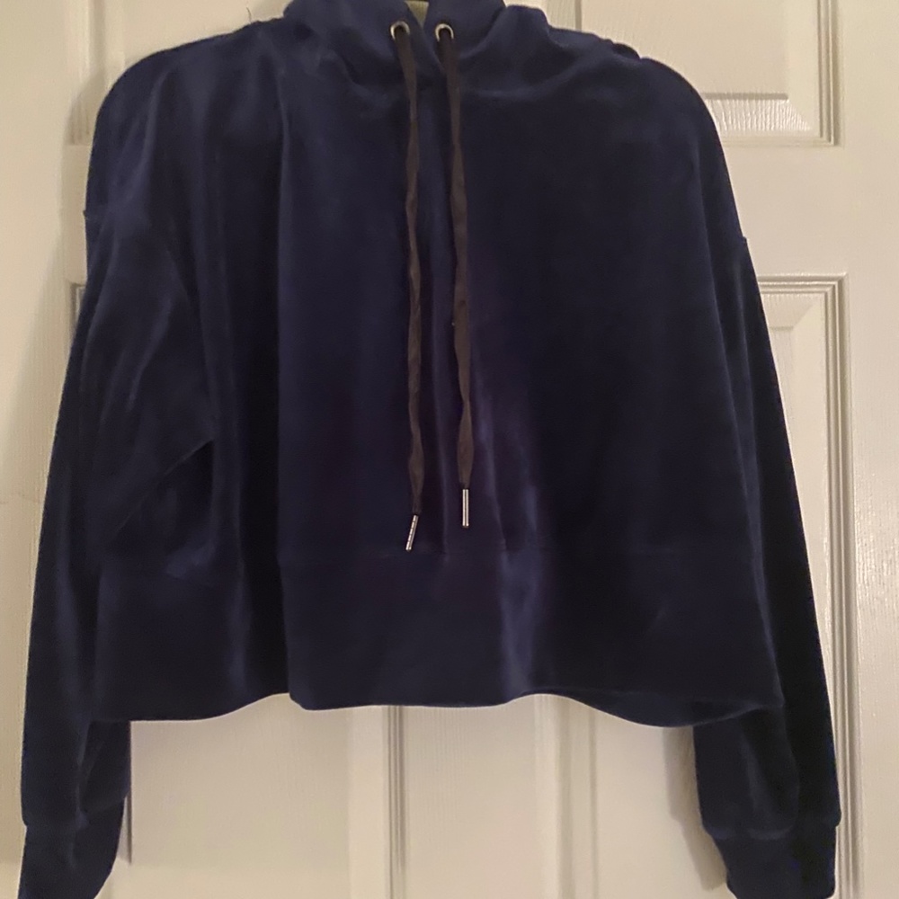 Philosophy Navy Blue Velvet Cropped Hoodie - X Small